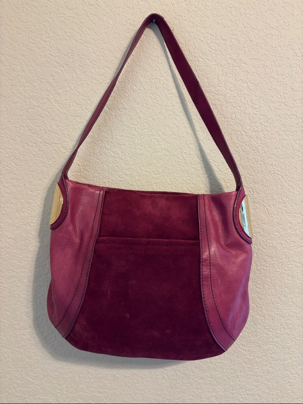 B. Makowsky Suede Leather Shoulder Bag in Fuchsia